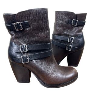 Kork-Ease Women’s Size 7 Brown Leather Anki Triple Belt Mid Moto Ankle Boots